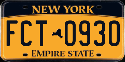 NY license plate FCT0930