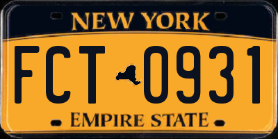 NY license plate FCT0931