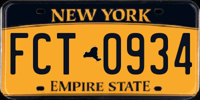 NY license plate FCT0934