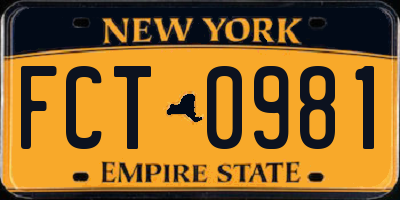 NY license plate FCT0981