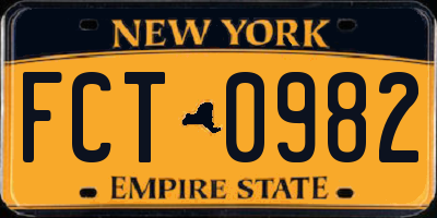 NY license plate FCT0982