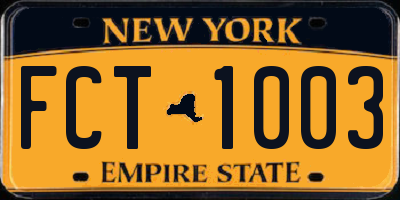 NY license plate FCT1003