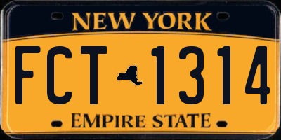 NY license plate FCT1314