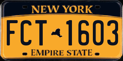 NY license plate FCT1603