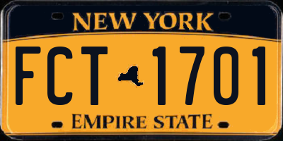 NY license plate FCT1701