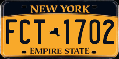 NY license plate FCT1702