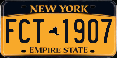 NY license plate FCT1907