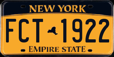 NY license plate FCT1922