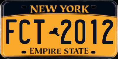 NY license plate FCT2012