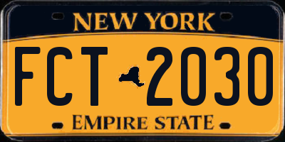 NY license plate FCT2030