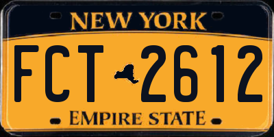NY license plate FCT2612