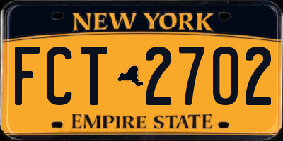 NY license plate FCT2702