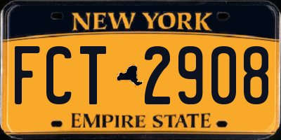 NY license plate FCT2908