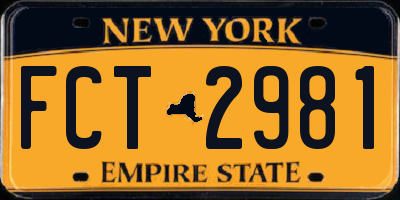 NY license plate FCT2981