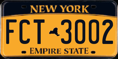 NY license plate FCT3002