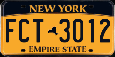 NY license plate FCT3012