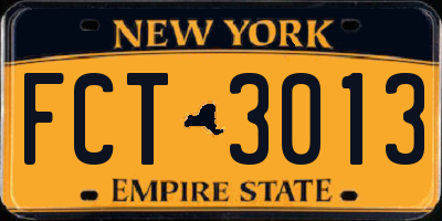 NY license plate FCT3013