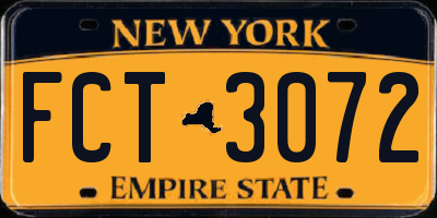 NY license plate FCT3072