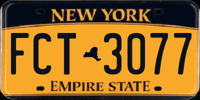 NY license plate FCT3077