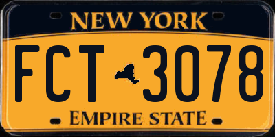 NY license plate FCT3078