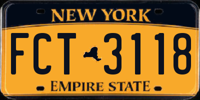 NY license plate FCT3118