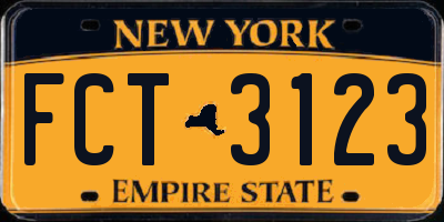 NY license plate FCT3123