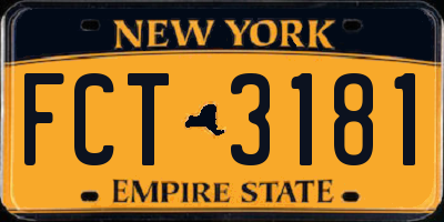 NY license plate FCT3181