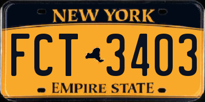 NY license plate FCT3403
