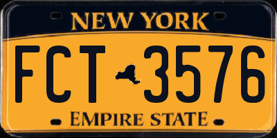 NY license plate FCT3576