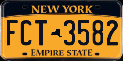 NY license plate FCT3582