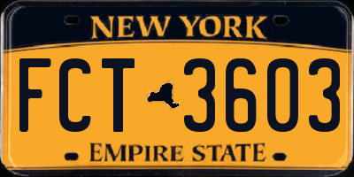 NY license plate FCT3603