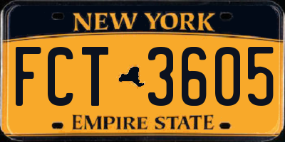 NY license plate FCT3605