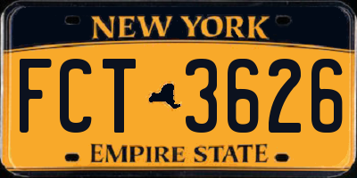 NY license plate FCT3626