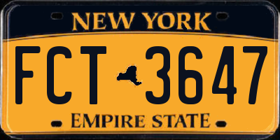 NY license plate FCT3647