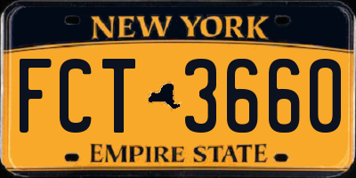 NY license plate FCT3660