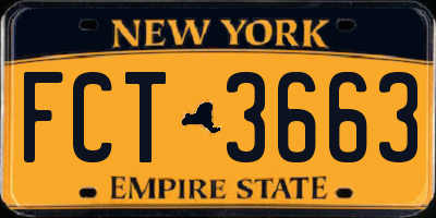 NY license plate FCT3663