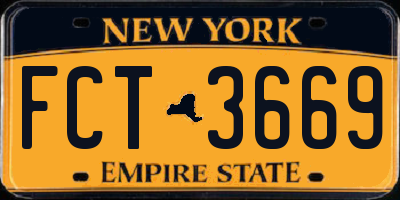 NY license plate FCT3669
