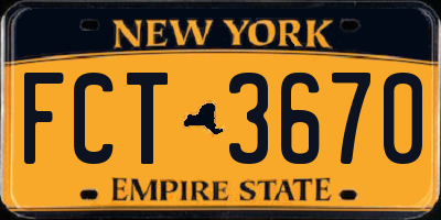 NY license plate FCT3670