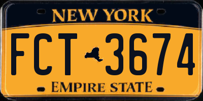 NY license plate FCT3674