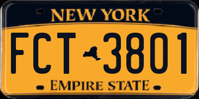 NY license plate FCT3801