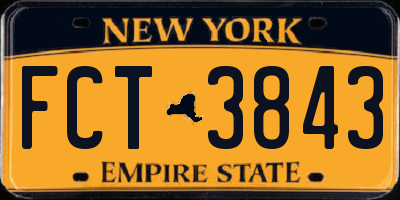 NY license plate FCT3843