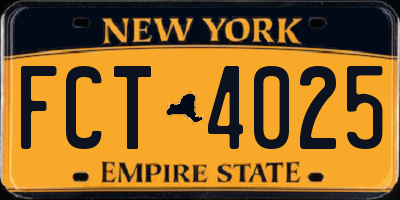 NY license plate FCT4025