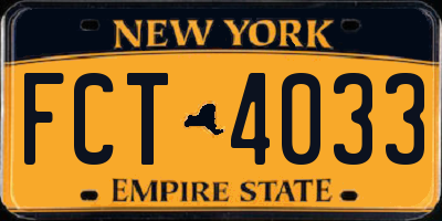 NY license plate FCT4033
