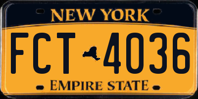 NY license plate FCT4036