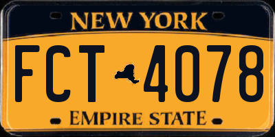 NY license plate FCT4078