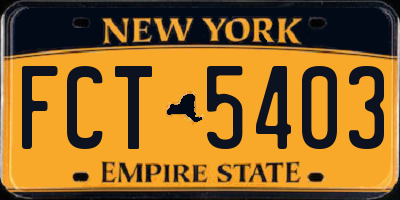 NY license plate FCT5403