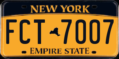 NY license plate FCT7007