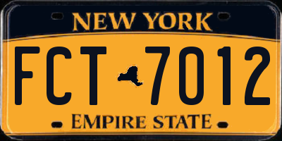 NY license plate FCT7012