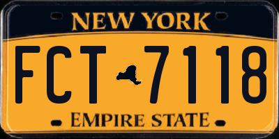 NY license plate FCT7118