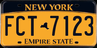 NY license plate FCT7123